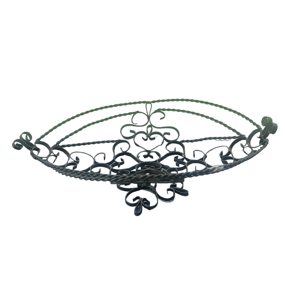 Vintage MCM Wrought Iron Scroll Metal Pedestal Fruit Bowl Basket Centerpiece